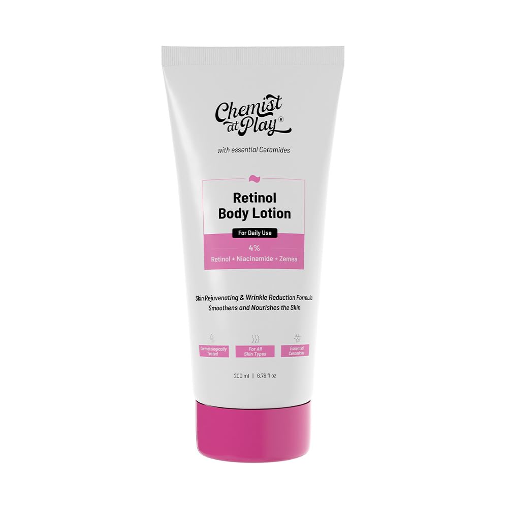 Chemist at Play Anti-Aging Body Lotion with 4% Retinol, Niacinamide & Zemea | Skin Brightening Body Lotion for Dry & Oily Skin | Fights Visible Signs Of Aging | Nourshes Skin 200ml
