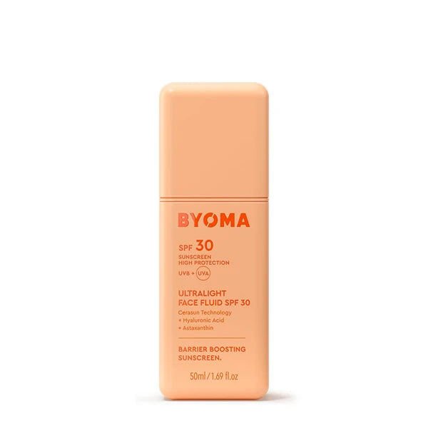 BYOMA SPF 30 Face Fluid - Ultra-Lightweight Facial Sunscreen for All Skin Tones - Luminous Glow, No White Cast - SPF Moisturizer Strengthens Skin Barrier - 1.69 fl.oz