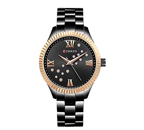 CURREN Women's Girls Sports Waterproof Stainless Steel Quartz Wrist Watch,9009 - Black