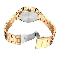 CURREN Women's Watch, Ladies, Shiny Analogue Bracelet, Case with Zirconia, Elegant, Casual with Metal Extendable, Butterfly Brooch, Golden, M, casual