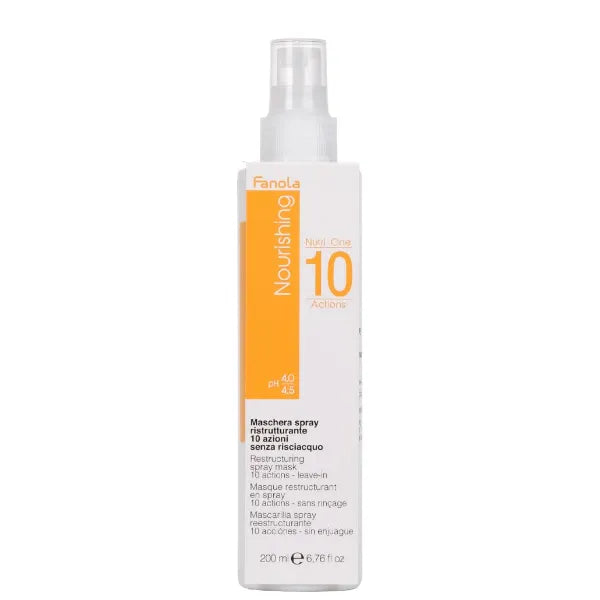 Fanola Restructuring Leave In Hair Mask for Damaged Hair - 10-in-1 Hydrating Spray Treatment - Heat Protectant for Dry & Frizzy Strands - Enriched With Milk Proteins & Argan & Linseed Oil - 6.76 Fl oz