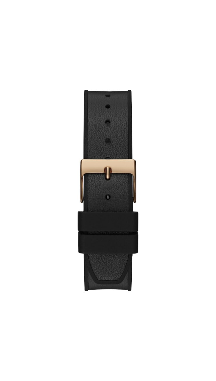 GUESS Women's 38mm Watch - Black Strap Black Dial Rose Gold-Tone Case