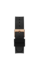GUESS Women's 38mm Watch - Black Strap Black Dial Rose Gold-Tone Case