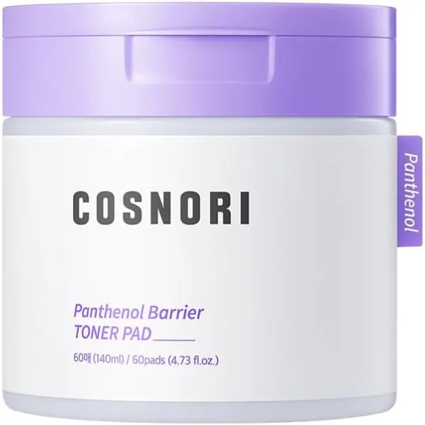 COSNORI Panthenol Barrier Toner Pad (60 Pads) - High-Concentration D-Panthenol - Soothing & Barrier-Boosting for Sensitive Skin - Vegan & Eco-Friendly (4.73 fl.oz.)