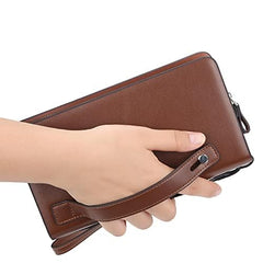 Men's Long Leather Cellphone Clutch Wallet Purse for Men Large Travel Business Handbag Cell Phone Holster Card Holder Case Gift for Father Son Husband Boyfriend (BROWN)