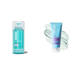 Bliss Clear Genius Clarifying Toner + Serum and Micro Magic Skin Renewing Microdermabrasion Facial Scrub - Calm Skin & Tighten Pores - Vegan & Curelty-Free