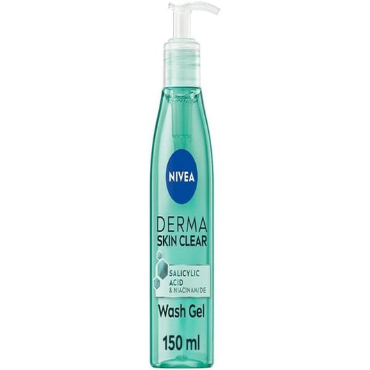 NIVEA Derma Skin Clear Wash Gel (150ml), Deep Cleansing Salicylic Acid Face Wash Enriched with Niacinamide to Cleanse Pores and Remove Impurities, For Blemish-Prone Skin