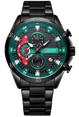 CURREN Chronograph Watches for Mens Military Multi-Function Waterproof Quartz Stainless Steel Watch - Black