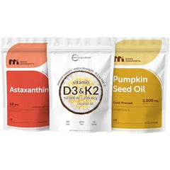 Micro Ingredients Vitamin D3 K2 10000IU & Astaxanthin 12mg with MCT Oil & Pumpkin Seed Oil Softgel Value Bundle | Shine, Strength & Scalp Support*
