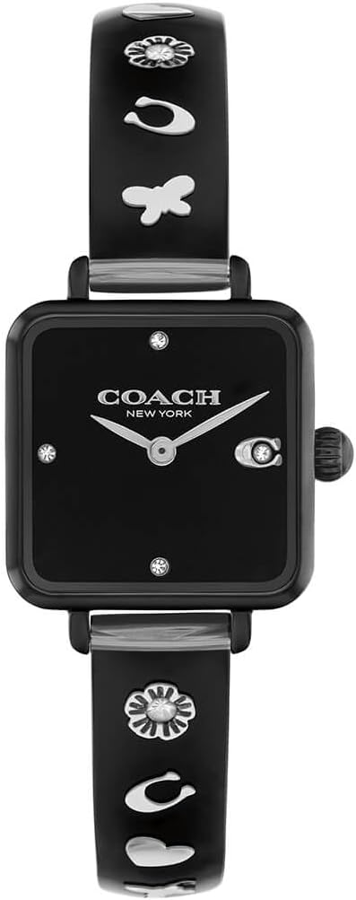 Coach Cass Qtz Basic Slim Black Square Dial Women's Watch|Ionic Plated Black Steel & Black Plastic & Crystals Material|Black Color Band - 14504307