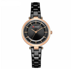 CURREN 9054 Women Stainless Steel Elegant Bracelet Watches Analog Quartz Business Simple Dial Wristwatch (black)