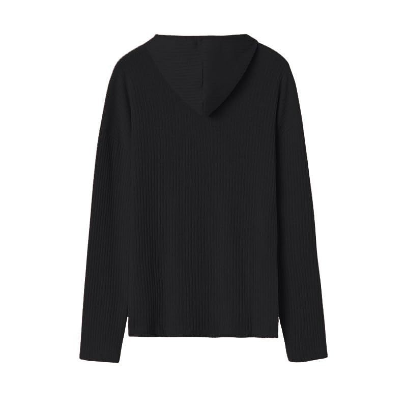 KEYNCO 2-Piece Leisure Suit For Women Solid Color Long Sleeved Hooded Top And Pants Sports Set Leisure Autumn Set (S) - Black