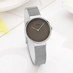 Curren 9016 Quartz Movement Round Dial Stainless Steel Strap Waterproof Watch for Women Wristwatch - Silver