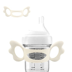 SYOSI Baby Bottle Handles, Silicone Wide-Neck Baby Bottle Handle for NUK, for Avent, for Dr Browns, for Hegen Bottle and Other Dia 6-7cm Wide-Neck Bottle for Baby Gripping (Beige White)
