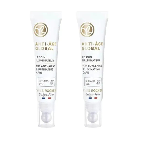 Yves Rocher Complete Anti-Age Global Eye Illuminating Contour Cream MAture Skin Anti Wrinkles 0.5 fl.oz. Set of 2 Best Gift Kit
