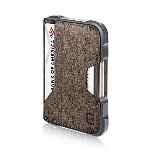 ENIGMA Dapper PU Leather Bifold Front Pocket Slim Wallet for Men, Aluminum Metal Travel Tactical RFID Blocking Card Holder Money Clip, Ideal Men's Gift (Taupe Tree Pattern)