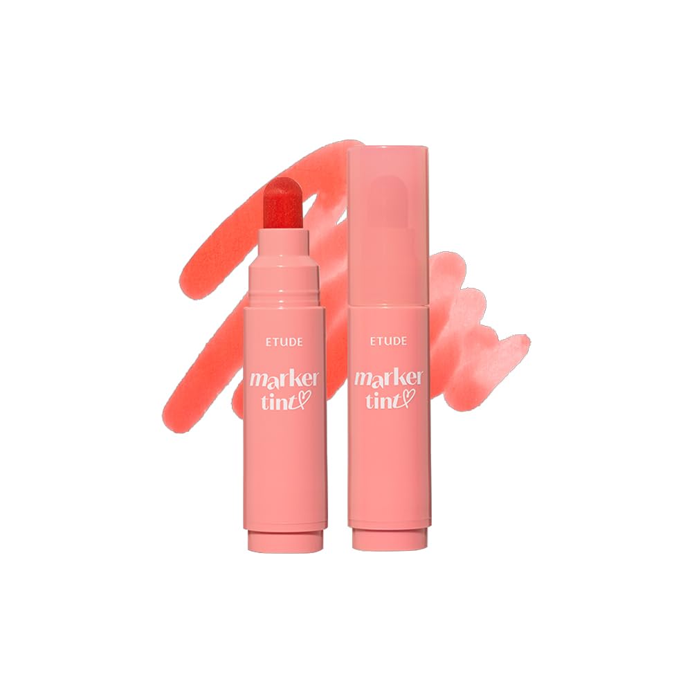 ETUDE - Dear Darling Marker Tint | Moisturizing & Long Lasting Lip Tint | High Pigmentation Lipstick - #5 Pink Tangerine