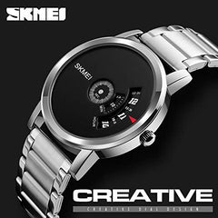 SKMEI Quartz Watches For Men,Stylish Casual Business Mens Dress Minimalist Wristwatch Chronograph Stainless Steel Waterproof Sports - Silver