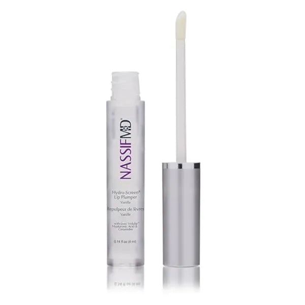 NassifMD Hydro Screen with Hyaluronic Acid Lip Pluming Oil Formula for Dry Lips, Hydrating Softening Lip Maximizing Serum, Ceramide Jojoba Glaze Gloss