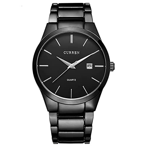 CURREN Men's Analog Watch Black Stainless Steel Case Black Dial Date Window Black Stainless Steel Bracelet