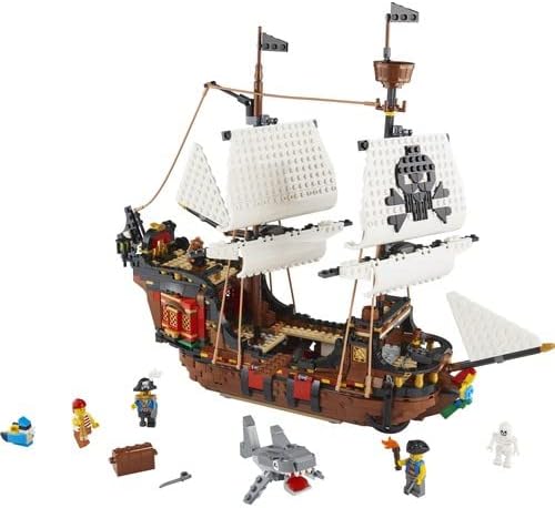 LEGO 31109 Creator 3in1 Pirate Ship Toy with Inn & Skull Island, Gift for Kids, Boys & Girls age 9 Plus Years Old with Minifigures and Shark Figure