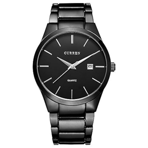 CURREN Herren-Armbanduhren, klassisch, schwarz/silber, Stahlband, Quarz, Analog-Armbanduhr mit Datum fr Mann - Black