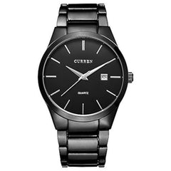 CURREN Herren-Armbanduhren, klassisch, schwarz/silber, Stahlband, Quarz, Analog-Armbanduhr mit Datum fr Mann - Black