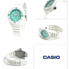 Casio Womens Quartz Watch, Analog Display and Resin Strap White/Pattern Green