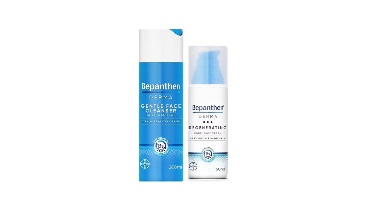 Bepanthen DERMA Gentle Face Cleanser 200ml + Regenerating Night Face Cream - 50ml