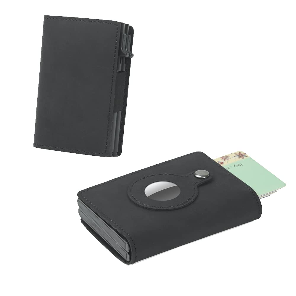 Fermido Mens AirTag Wallet with Double Card Case, Smartest Twin Wallet for Men with Money Clip Genuine Leather Credit Card Holder Case with RFID Blocking, Double Black Genuine, Fashion, Slim