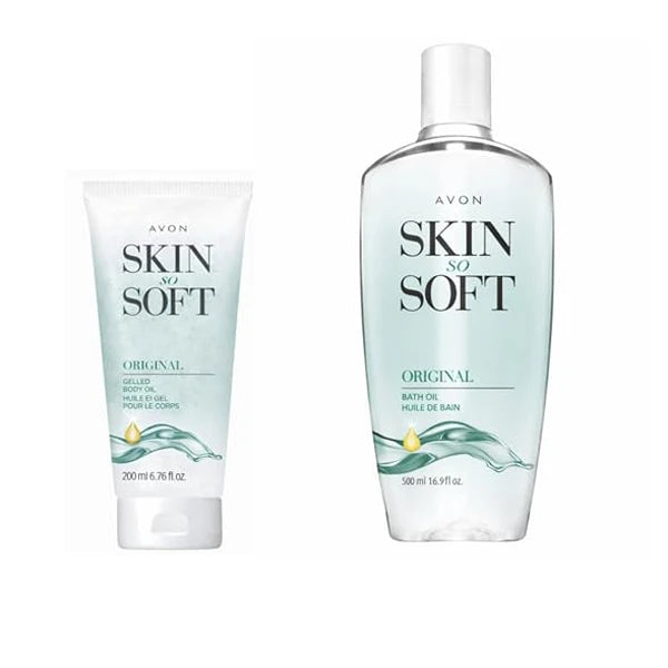 Avon Skin So Soft Rejuvenating Bath & Shower Set, Bath Oil and Gelled Body Oil Bundle