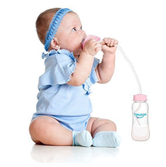 Tenokhem iFeed 9 Ounce Self Feeding Baby Bottle with Tube Handless Anti Colic Nursing System, Pink  2-Pack