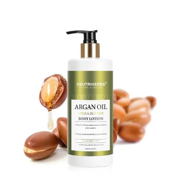 Neutriherbs Body Lotion for Women and Men, Argan Oil + Shea Butter Body Cream, Deep Moisture and Soothin Skin, Plump Bottle - 13.52 Fl Oz