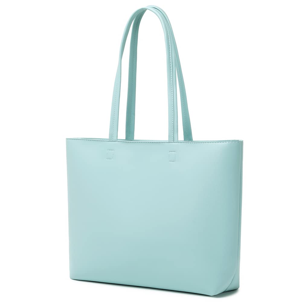 MEEGIRL Ladies Tote Bags Simple PU Leather Handbags Work School Shopping Bags for Women with Zip and Inner Pocket - Blue