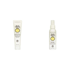 Sun Bum Vegan Curls and Waves Styling Cream and Detangler Bundle - 5 oz Cream and 4 oz Detangler for Wavy and Curly Hair
