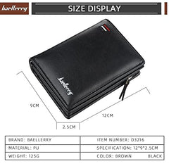 Baellerry short travel wallet Vintage mini bifold wallet zipper card holders coin purse leather wallet (BLACK)