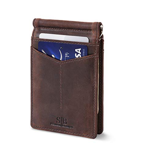 SERMAN BRANDS RFID Blocking Wallet Slim Bifold - Genuine Leather Minimalist Front Pocket Wallets for Men with Money Clip Gift - A. Texas Brown Rogue