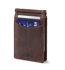 SERMAN BRANDS RFID Blocking Wallet Slim Bifold - Genuine Leather Minimalist Front Pocket Wallets for Men with Money Clip Gift - A. Texas Brown Rogue