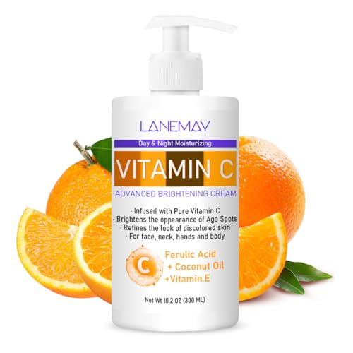 NALACAL 300ml Vitamin C Cream, Hydrating Facial Serum with Hyaluronic Acid, Brightening & Moisturizing Body Lotion with Coconut Oil & Vitamin E for Women, Anti-Aging Skin Care Products