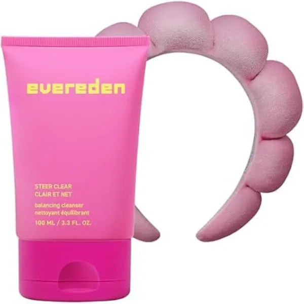 Evereden Steer Clear Balancing Jelly Cleanser Cute Terry Headband Gentle and Vegan Pre Teen Face Wash for Oily & Pimple Prone Skin Deeply Cleanses Removes Dirt Leaves Skin Fresh & Clean