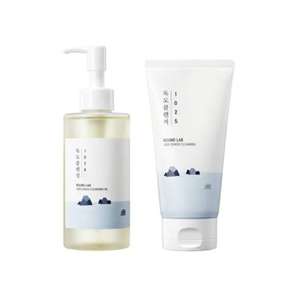 ROUND LAB Dokdo 2 Step Pore Purifying Cleanser Duo for Facial Cleansing, 1025 Dokdo Cleansing Oil and Cleanser, Makeup Blackhead Remover for Sensitive Skin, Easy to Wash, Korean Skin Care
