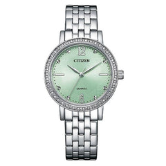 Citizen Quartz Crystal Green Dial Ladies Watch EL3100-55X Silver