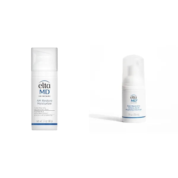 EltaMD AM Restore Face Moisturizer, Light Moisturizer Face Cream, Niacinamide and Hyaluronic Acid, 1.7 oz + Skin Recovery Amino Acid Foaming Facial Cleanser, for Sensitive Skin, 1.0 Fl Oz