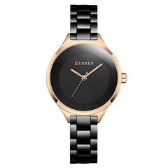 CURREN Ladies Analog Watch Rose Gold Stainless Steel Case Black Dial Black Stainless Steel Bracelet