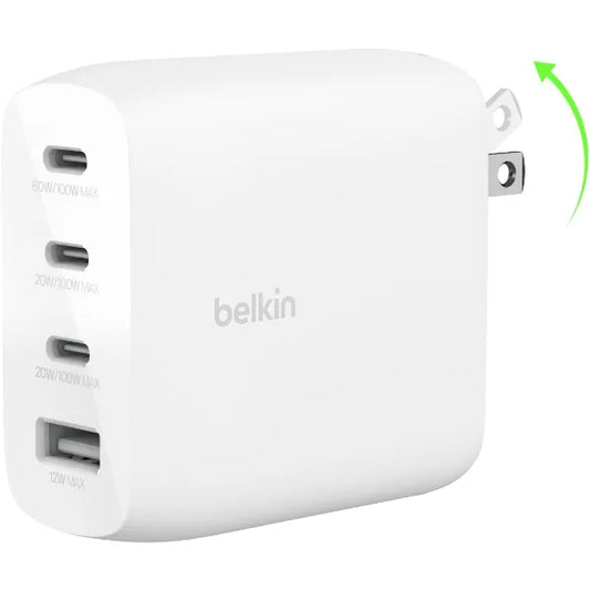 Belkin 112W 4-Port GaN Charger – USB-C PD & USB-A Super Fast Charging for MacBook, iPhone 17, Galaxy S25, iPad, Pixel & Nintendo Switch 2 – White