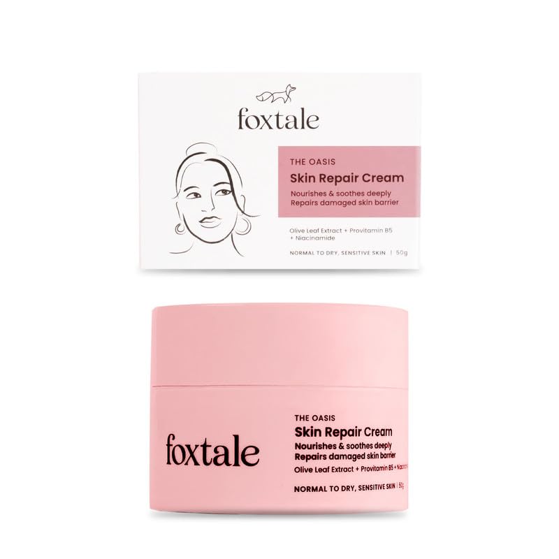 FoxTale Skin Repair Cream with Olive Leaf Extract, Provitamin B5 and Niacinamide for Dry and Sensitive Skin Types, Men & Women, 50g