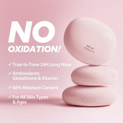 milktouch Cushion Foundation, 24H Flawless Skin, Radiant Shine, No Oxidation, Long-Lasting, Non-Creasing, 60% Hydrating Skincare Infused Korean Foundation, Valentines Gifts (27N Chai)