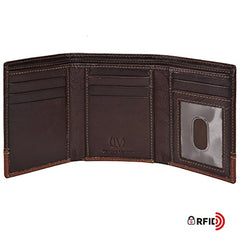 VALENCHI Men's Genuine Leather Rfid Blocking Slim Trifold Wallet With 7 Cards+1 Id Window+2 Note Compartments - BRN/TAN NAPPA