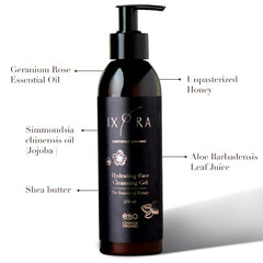 IXORA Hydrating Face Cleansing Gel Cleanser For Dry Skin : Cleanse, Remove Impurities, and Hydrate Your Skin for a Soft and Soothing Effect - Certified Organic - Suitable for Sensitive Skin