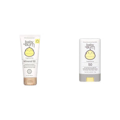 Sun Bum Baby Mineral SPF 50 Sunscreen Lotion 3 FL OZ and Mineral SPF 50 Sunscreen Stick 0.45 OZ Travel Size Bundle